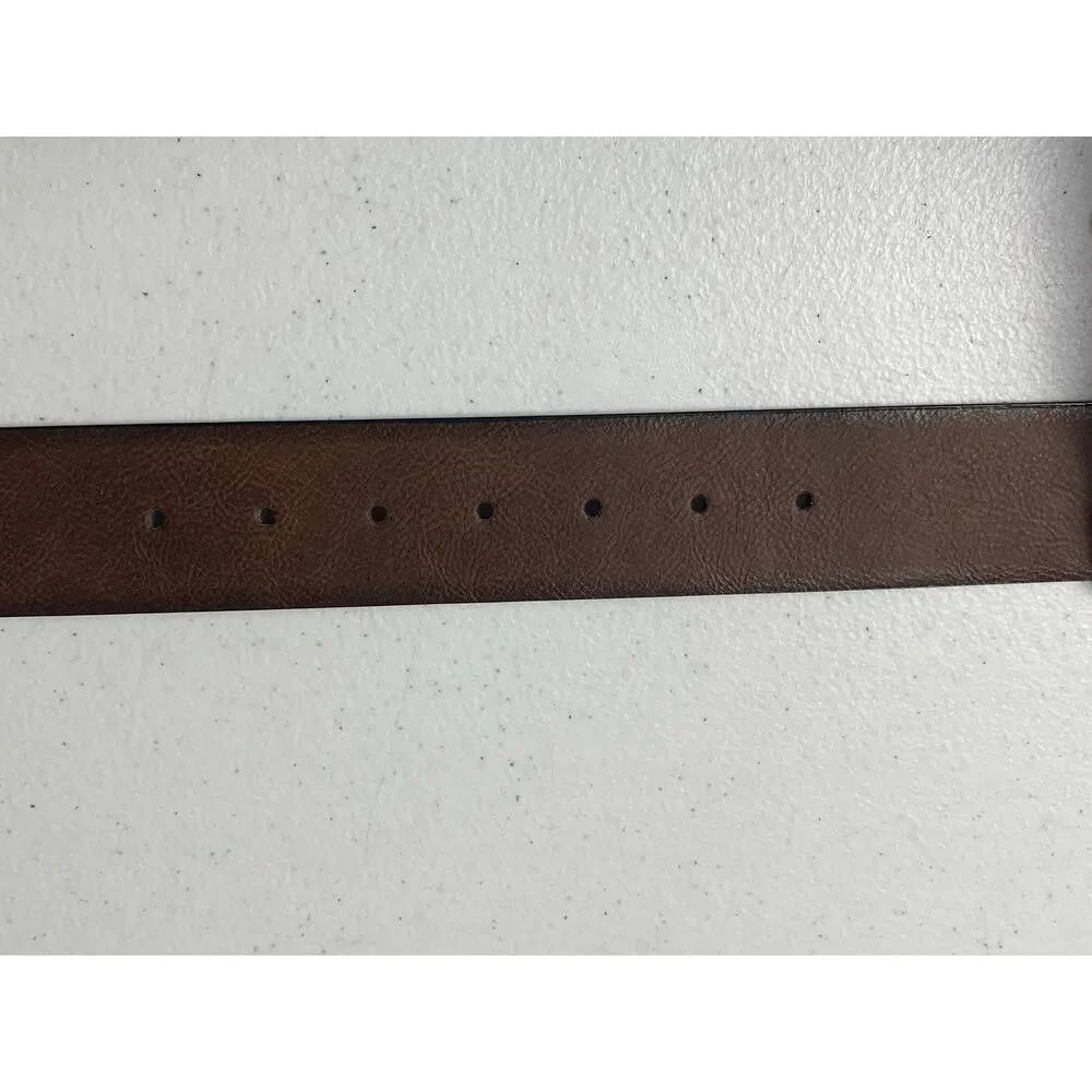 Men's Brown Faux Leather Belt with Square Buckle Size Small New